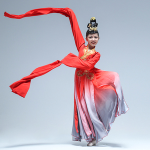 儿童古典舞演出服女飘逸中国风甩袖水月洛神惊鸿舞服装水袖舞蹈服