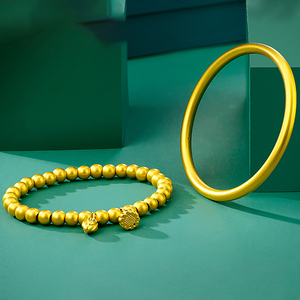 足金999古法传承黄金手镯两世欢莲蓬莲花素圈金镯子女款纯金手环