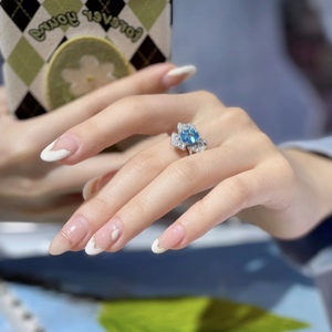 天然托帕石戒指瑞士蓝女款S925纯银镶嵌精致百搭活口手饰品送女友