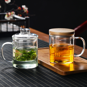玻璃茶杯泡茶杯茶水分杯绿古米尼茶加厚耐热办公个人杯子家室用花
