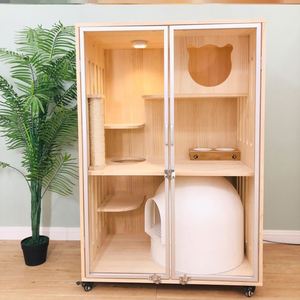 猫柜子猫舍实木玻璃双层家用宠物店展示柜猫咪笼子超大自由空间室