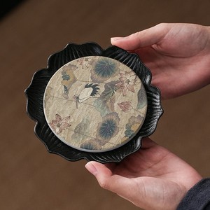 干泡茶台古风墨彩陶瓷圆形小托盘中式简约家用功夫茶具茶壶杯托垫