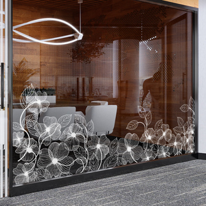 个性四叶草线条橱窗玻璃贴纸创意办公室布置隔断装饰静电贴膜定制