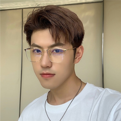 金属方形镜学生可配近视超轻金丝眼镜架防蓝光辐射男女士金框素.