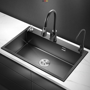 grohe德国高仪304不锈钢水槽单槽大号厨房洗菜盆黑纳米家用台下盆