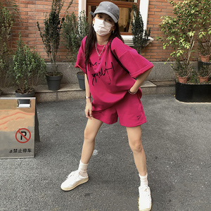 休闲运动套装女夏季短袖短裤宽松薄款学生韩版跑步时尚个性两件套
