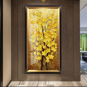 大型黄金满地发财树壁画黄金树竖款入户客房挂画横版餐厅沙发客厅