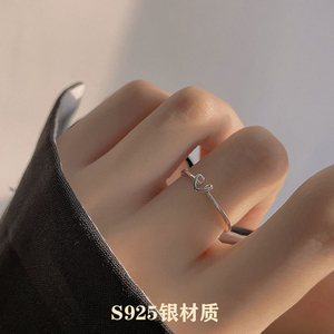 925纯银镂空爱心戒指ins简约小众设计感指环时尚个性开口戒指子