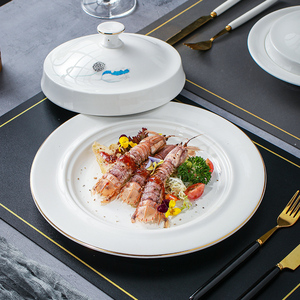 位上盘子位菜带盖高档星级酒店西餐餐盘鲍鱼盘海参碟鲍汁捞饭餐具