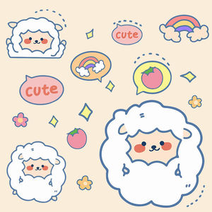 卡通可爱小羊行李箱贴纸笔记本电脑ipad水杯头盔药箱装饰贴画防水