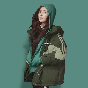 阿迪 三叶草 女子杨幂同款冬季棉衣草绿保暖阿迪棉服外套ed6590