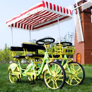 欧24吋双排联排4人多人骑四轮座四人自行车 情侣观光成人单车