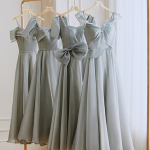 灰色伴娘服女2024新款夏季婚礼姐妹团礼服裙长款平时可穿高级小众