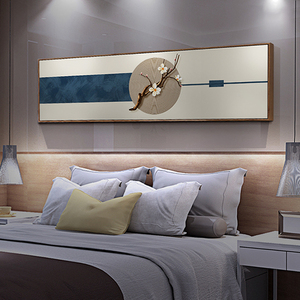 新中式卧室床头装饰画主卧房间横幅挂画国风背景墙壁画民宿花卉画