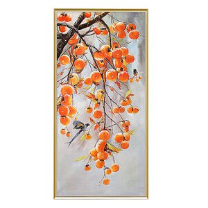 正品手绘玄关油画挂画现代客厅新中式柿子过道走廊装饰画抽象壁画