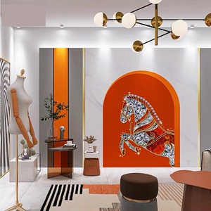 卧室床头墙纸新款高档爱马仕橙壁布服装店直播间背景墙装饰壁纸