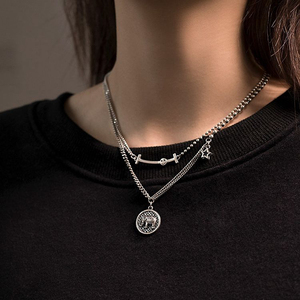 欧美微笑大象圆牌项链女夏个性小众设计感冷淡风ins嘻哈潮锁骨链