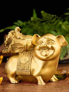 百纳源 猪摆件铜猪萌萌猪生肖猪摆件白菜猪装饰品摆件微笑猪黄铜
