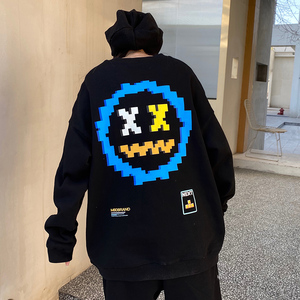 mbd小恶魔笑脸圆领卫衣男潮牌宽松国潮情侣装休闲俄罗斯方块套头