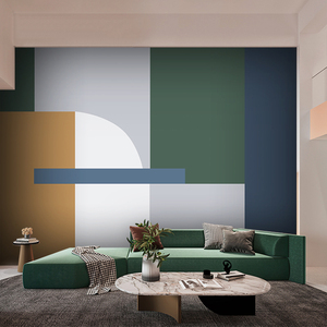 客厅沙发电视背景墙壁纸现代简约北欧几何拼色壁布莫兰迪色系墙布