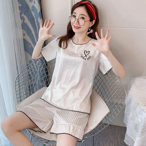 秋醒商贸淘宝罗丽丝情侣夏季睡衣女夏天冰丝男士短袖长裤薄款真丝绸