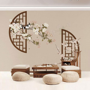 复古中国风装饰墙纸怀旧中式老照相馆壁纸旗袍女装直播间背景墙布