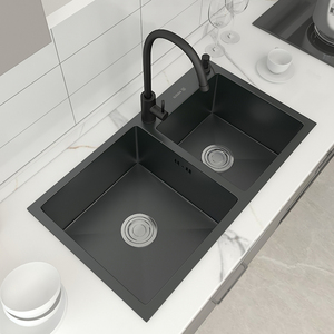 九牧王黑色纳米水槽双槽 厨房洗菜盆304不锈钢手工家用大号洗碗池