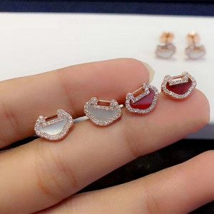 法国代购qeelin/麒麟yu yi系列耳钉 18k玫瑰金 红玉髓 如意耳环女