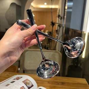 韩式简约不锈钢勺子成人喝汤勺加厚大头勺长柄家用喝粥勺盛汤勺