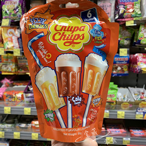 香港代购 进口chupachups珍宝珠碳酸汽水棒棒糖可乐糖6支装90g