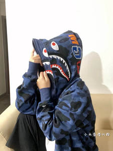 香港代购BAPE外套双帽2024新款经典迷彩鲨鱼卫衣春季男女双头帽衫