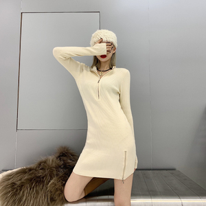 抖音同款 李李李婉君李婉君高弹包芯纱拉链开叉连衣裙