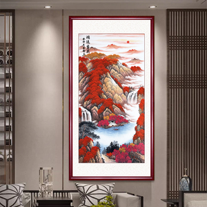 鸿运当头国画山水画纯手绘真迹客厅入户玄关装饰画走廊过道挂画