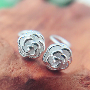 9999老凤祥和.耳钉女纯银999足银玫瑰花耳环弯钩款花朵耳饰耳花礼