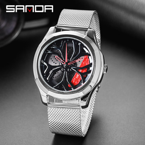 三达te37轮毂手表立体镂空360旋转表汽车改装表夜光机械液压男表