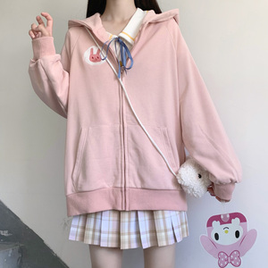 粉色软妹长袖jk卫衣少女日系春秋新款宽松开衫外套学生连帽上衣服
