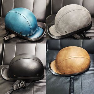日韩潮流网红燕尾复古个性机车半盔皮帽踏板车侉子休闲瓢盔耍帅盔