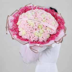 超大99朵玫瑰仿真香皂花束送女友老婆结婚纪念日满天星干花情人节