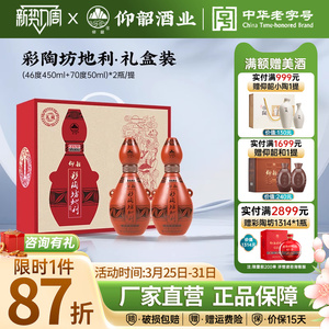 仰韶彩陶坊地利礼盒装 500ml*2瓶陶香型白酒整箱6瓶纯粮食酒送礼