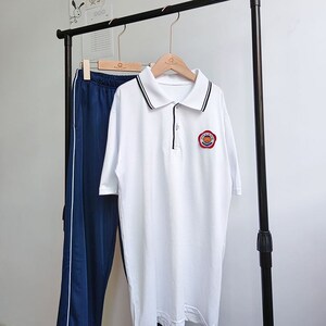 汕头市潮阳谷饶中学校服夏季谷中夏服短袖一条杠深蓝色长裤