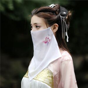 2022新款百搭日常古风刺绣花面纱复古代汉服遮脸挂耳古装汉服蒙面