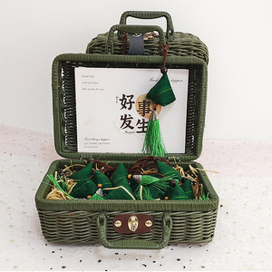 藤编礼盒手提箱编织端午节粽子绿色收纳伴手礼行李箱送礼物大中小