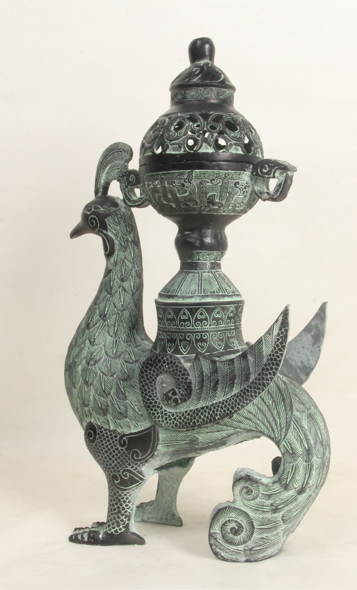 青铜器仿古摆件鸟尊凤熏k鸟熏炉古玩家居装饰品复古熏香炉凤i凰摆