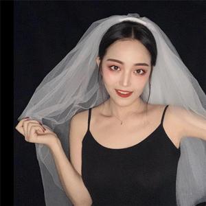 新款婚纱头纱短款女新娘头纱头饰超仙森系网红拍照道具抖音黑白色