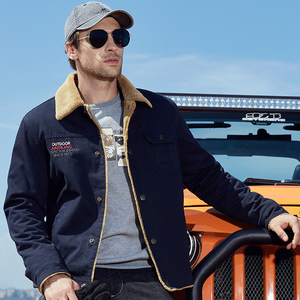 迪卡侬秋冬加绒加厚夹克男外套短款羊羔绒翻领纯棉工装硬汉男装