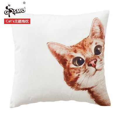 可爱卡通猫咪方枕猫头抱枕办公室椅垫腰枕客厅沙发靠垫靠枕枕套