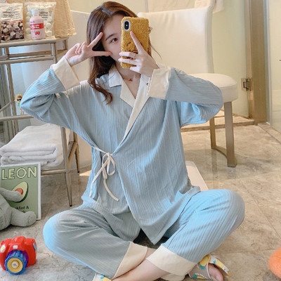 新巫妹妹家居服春秋纯棉月子服夏天日式和服喂奶孕妇睡衣女产后品