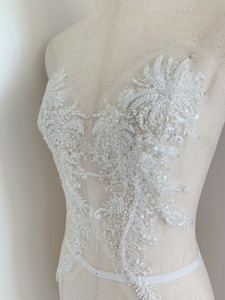 外贸出口品质白色蕾丝贴花钉珠蕾丝布贴婚纱礼服辅料手工服饰配件