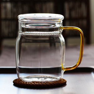 耐热绿茶杯月牙滤网泡茶杯家用过滤杯玻璃水杯子带盖喝茶绿茶水杯