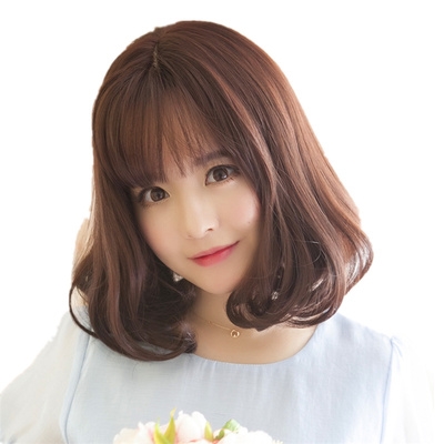 假发女梨花头齐肩短发卷发中分空气刘海烫发头可爱网红圆脸光头